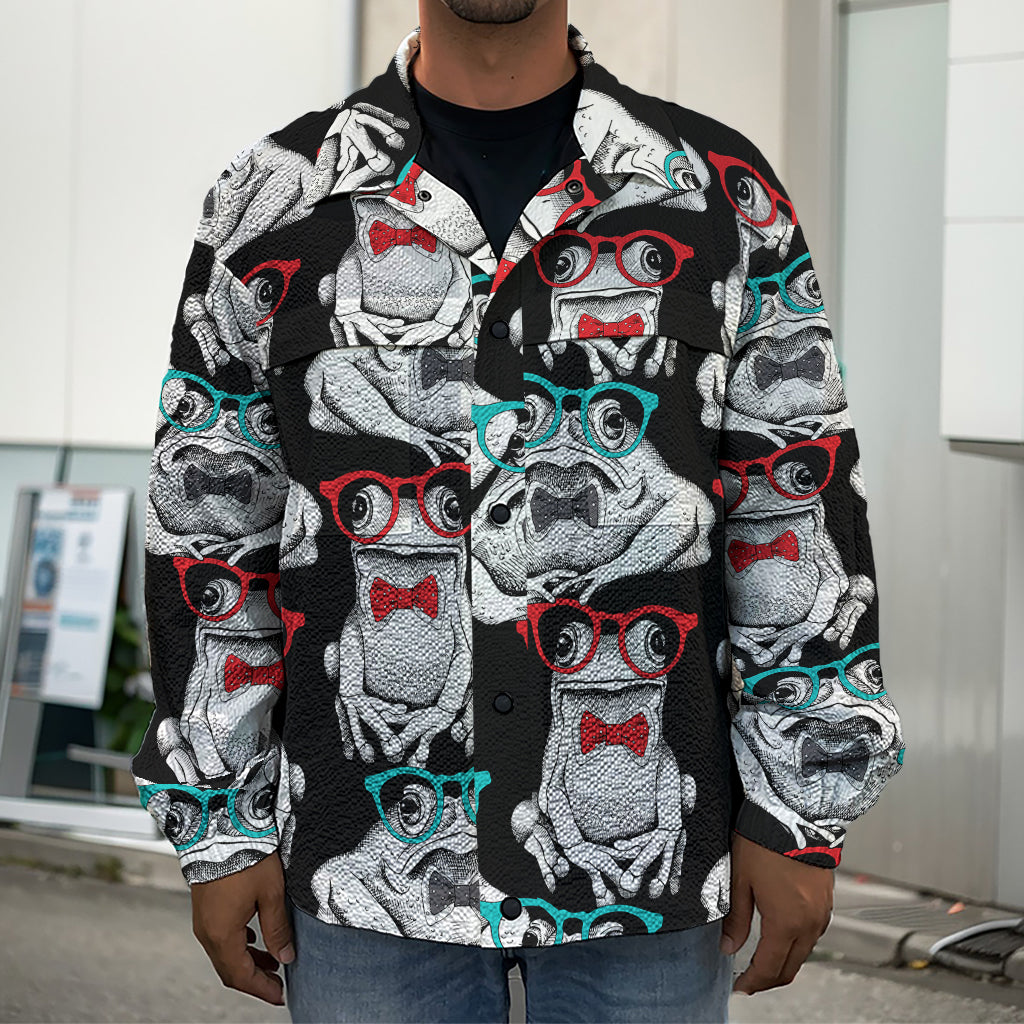 Hipster Frog Pattern Print Men's Shirt Jacket