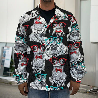 Hipster Frog Pattern Print Men's Shirt Jacket