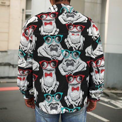 Hipster Frog Pattern Print Men's Shirt Jacket