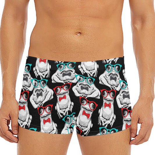 Hipster Frog Pattern Print Men's Short Boxer Briefs