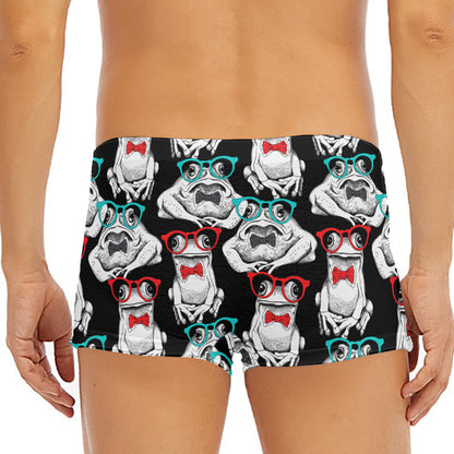 Hipster Frog Pattern Print Men's Short Boxer Briefs