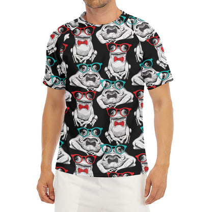 Hipster Frog Pattern Print Men's Short Sleeve Rash Guard