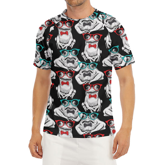 Hipster Frog Pattern Print Men's Short Sleeve Rash Guard