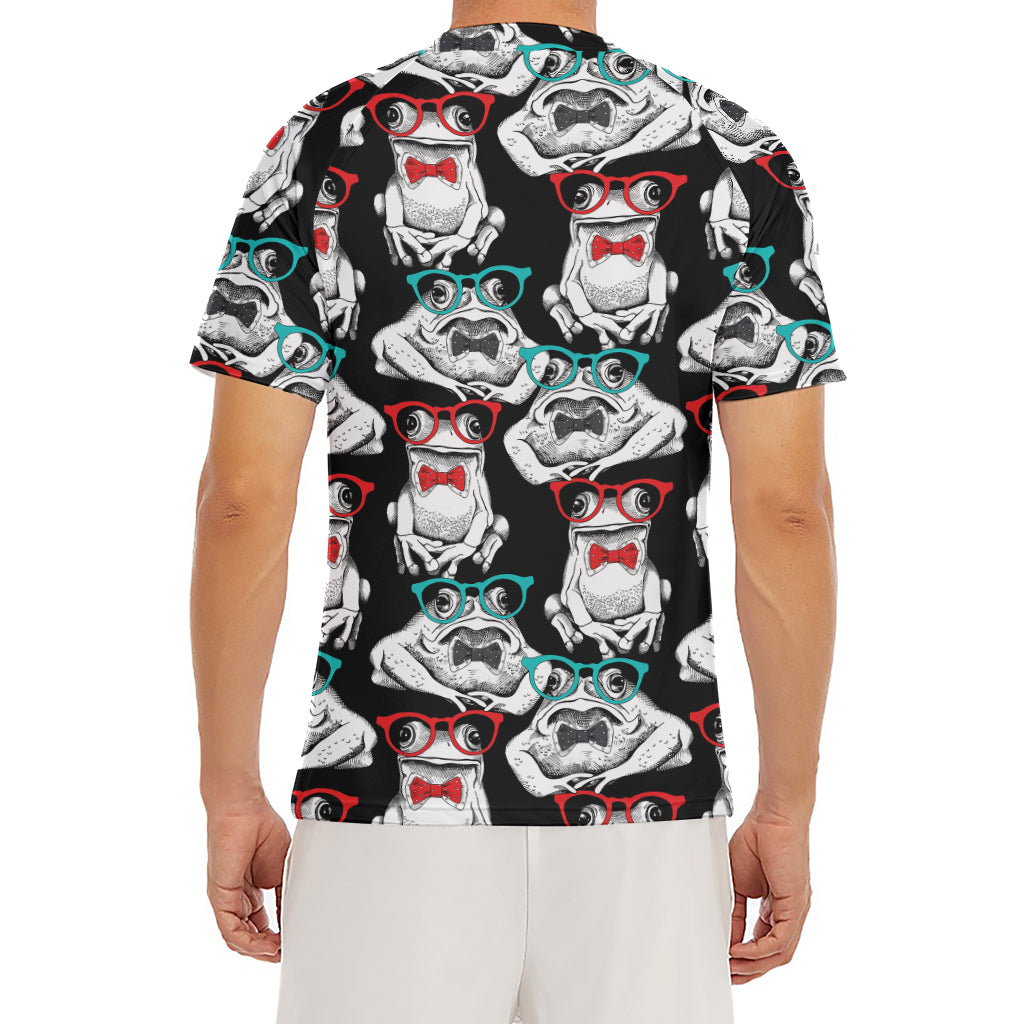 Hipster Frog Pattern Print Men's Short Sleeve Rash Guard