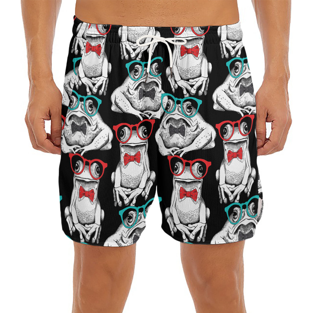 Hipster Frog Pattern Print Men's Split Running Shorts