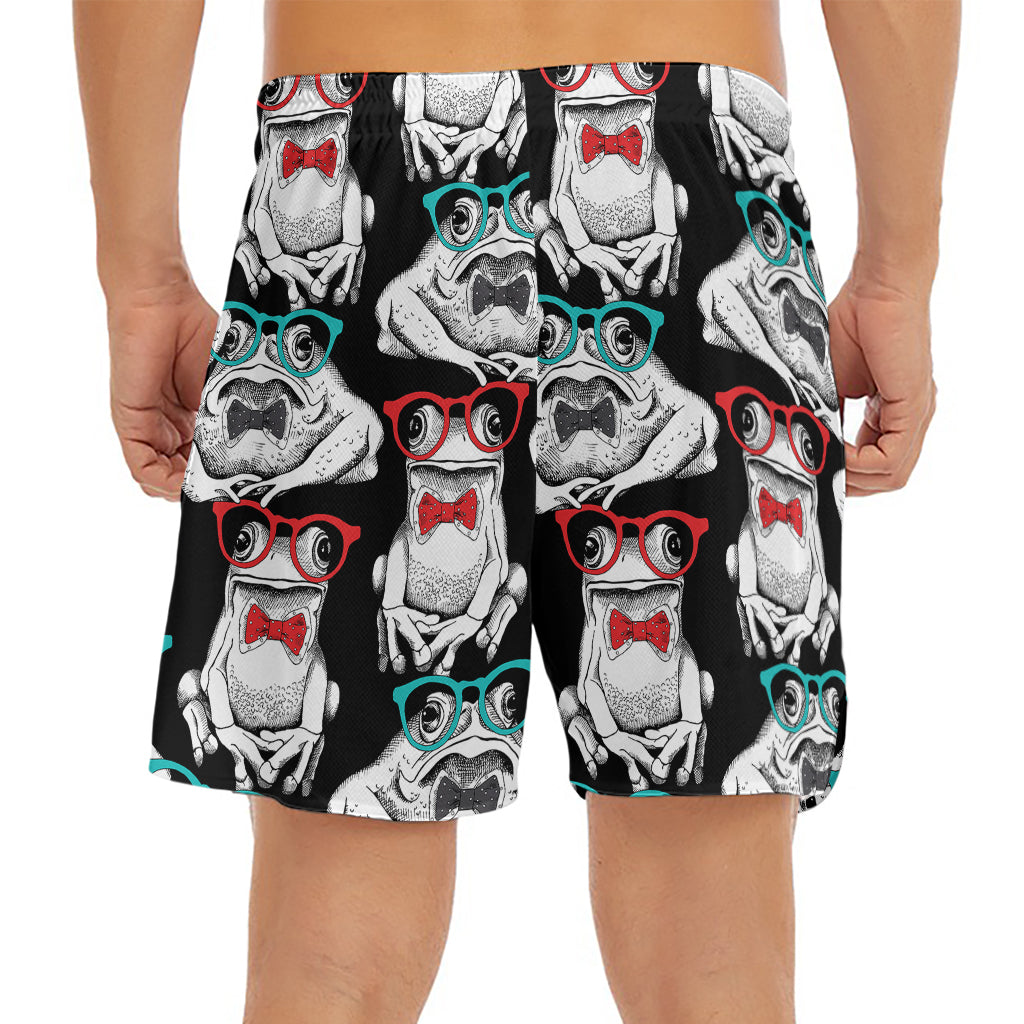 Hipster Frog Pattern Print Men's Split Running Shorts