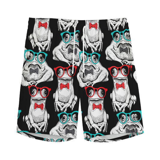 Hipster Frog Pattern Print Men's Sports Shorts