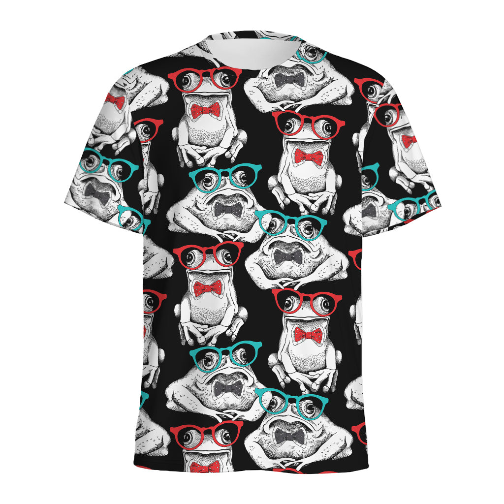 Hipster Frog Pattern Print Men's Sports T-Shirt
