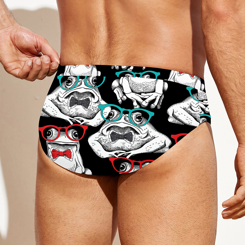 Hipster Frog Pattern Print Men's Swim Briefs