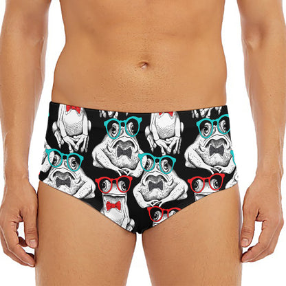 Hipster Frog Pattern Print Men's Triangle Swim Briefs
