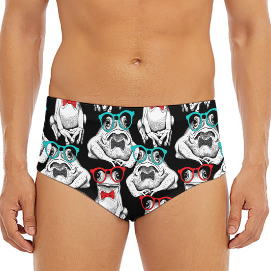 Hipster Frog Pattern Print Men's Triangle Swim Briefs