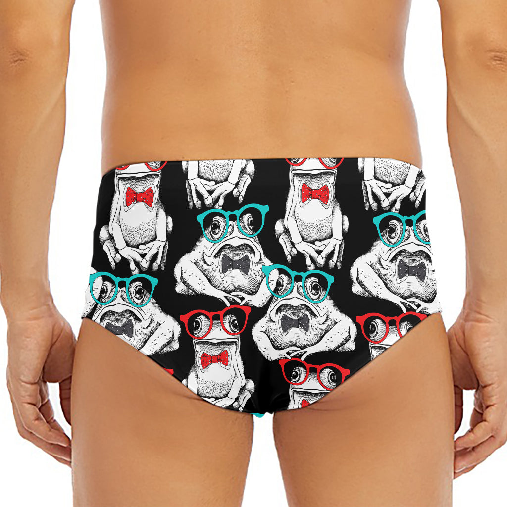 Hipster Frog Pattern Print Men's Triangle Swim Briefs