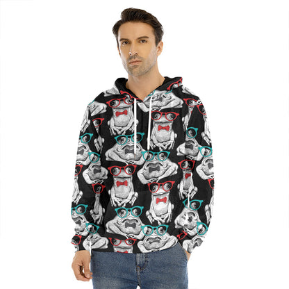 Hipster Frog Pattern Print Men's Velvet Pullover Hoodie