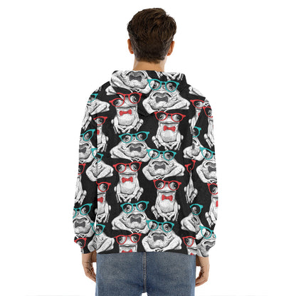 Hipster Frog Pattern Print Men's Velvet Pullover Hoodie