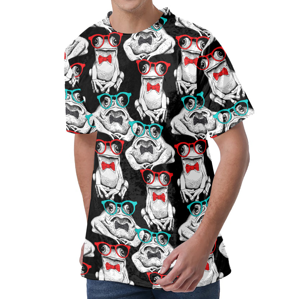 Hipster Frog Pattern Print Men's Velvet T-Shirt