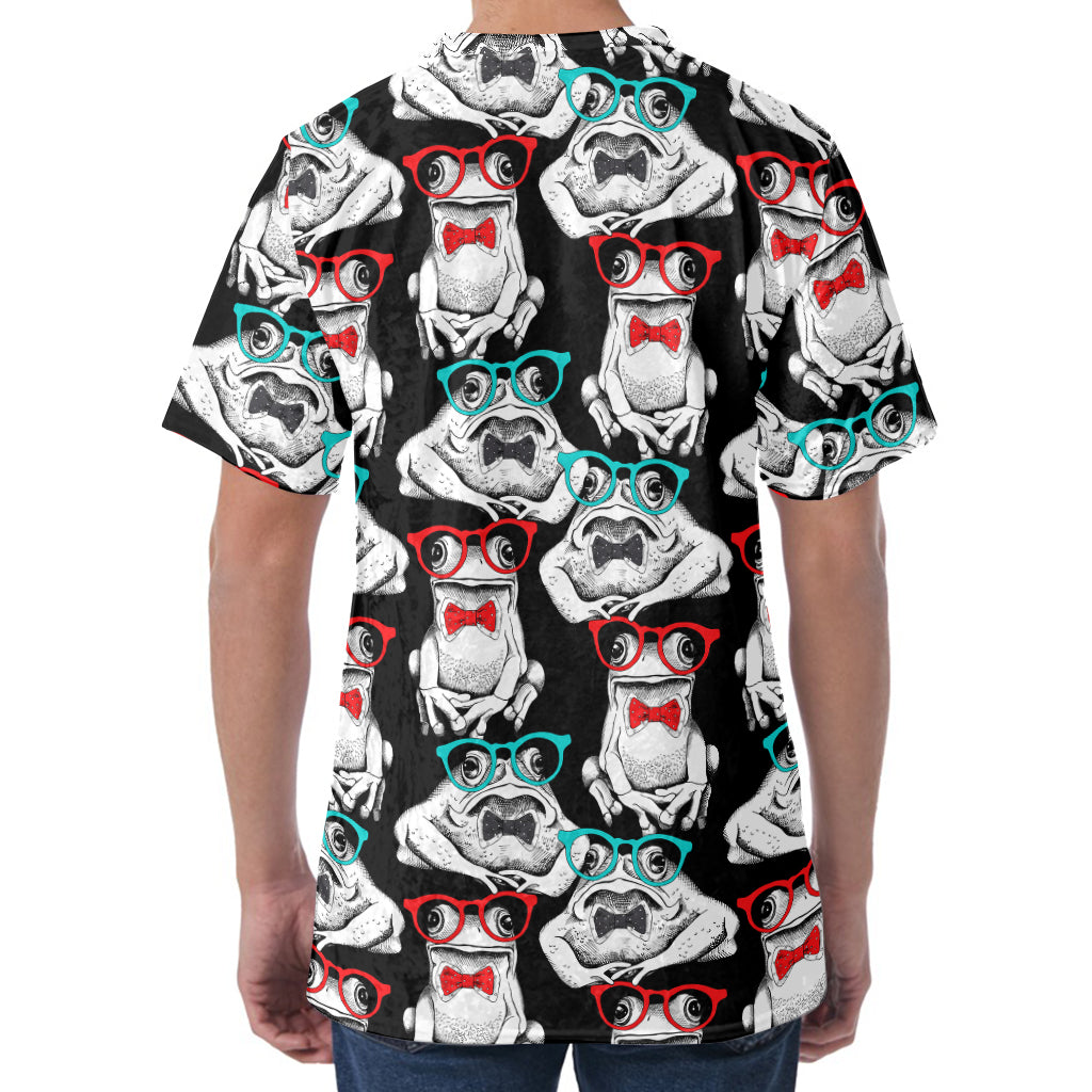 Hipster Frog Pattern Print Men's Velvet T-Shirt