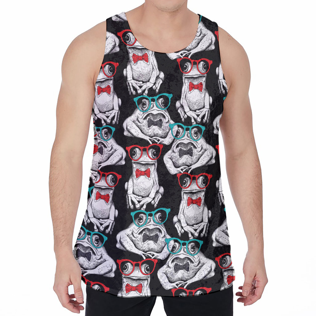 Hipster Frog Pattern Print Men's Velvet Tank Top