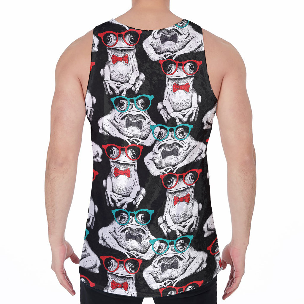 Hipster Frog Pattern Print Men's Velvet Tank Top