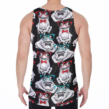 Hipster Frog Pattern Print Men's Velvet Tank Top