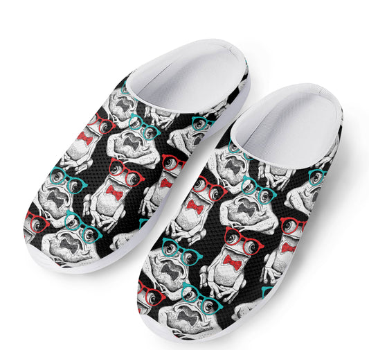 Hipster Frog Pattern Print Mesh Casual Shoes