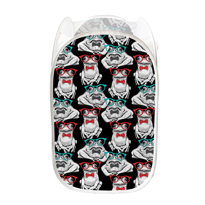 Hipster Frog Pattern Print Mesh Laundry Hamper