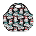 Hipster Frog Pattern Print Neoprene Lunch Bag