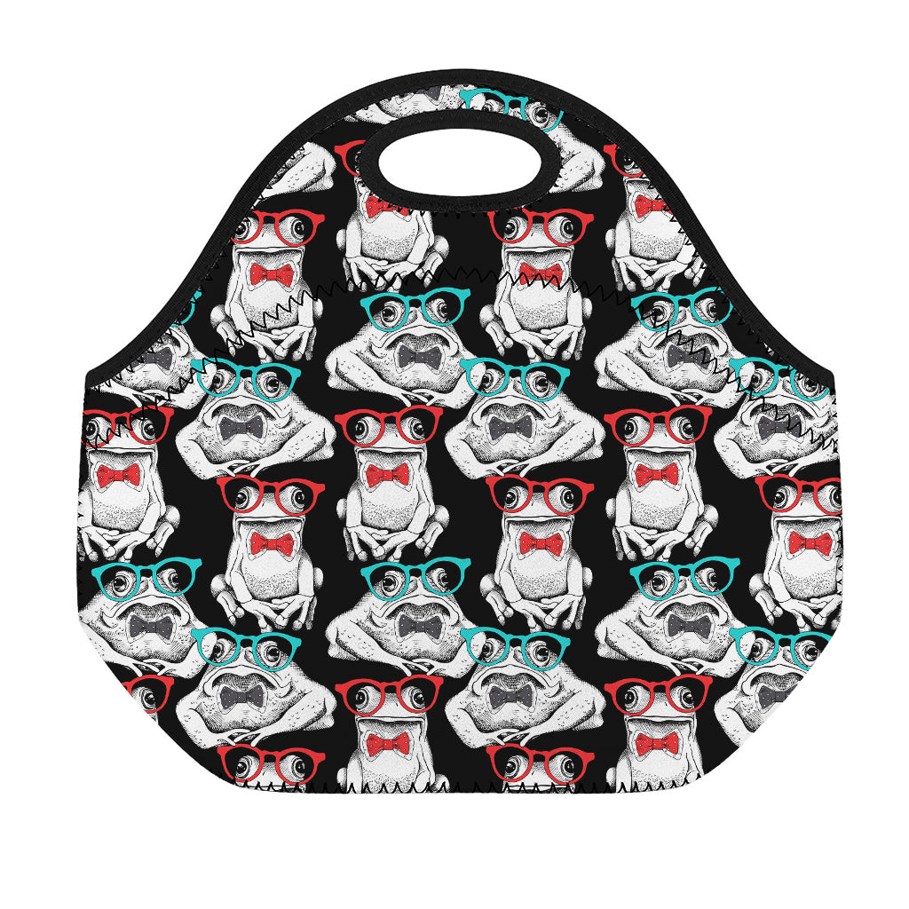 Hipster Frog Pattern Print Neoprene Lunch Bag