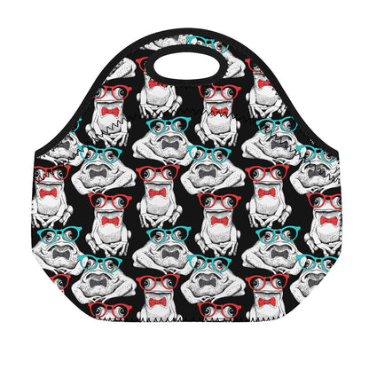 Hipster Frog Pattern Print Neoprene Lunch Bag