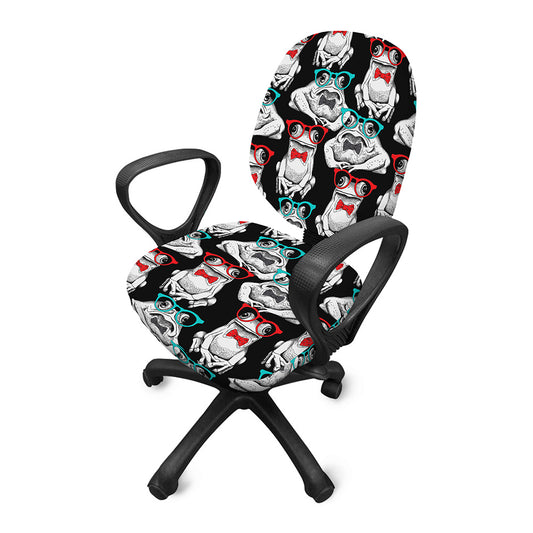 Hipster Frog Pattern Print Office Chair Cover