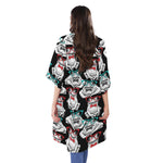 Hipster Frog Pattern Print Open Front Beach Cover Up