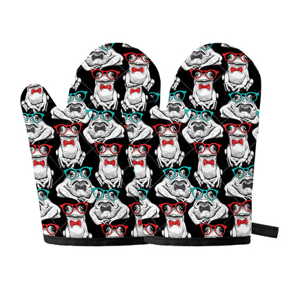 Hipster Frog Pattern Print Oven Mitts