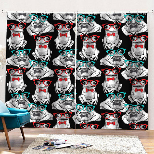 Hipster Frog Pattern Print Pencil Pleat Curtains