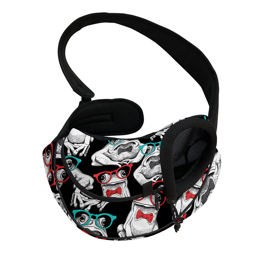 Hipster Frog Pattern Print Pet Sling Carrier