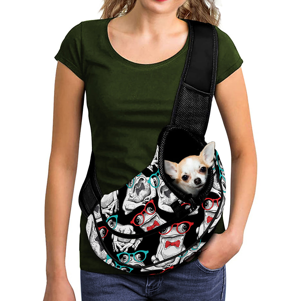 Hipster Frog Pattern Print Pet Sling Carrier