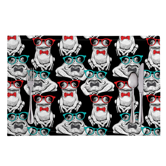 Hipster Frog Pattern Print Placemat