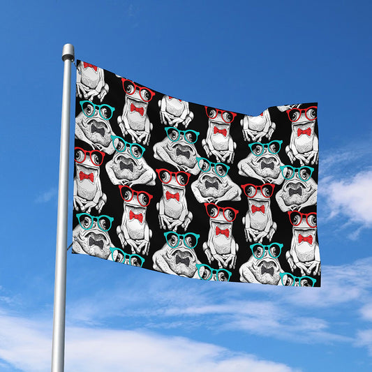 Hipster Frog Pattern Print Polyester Flag