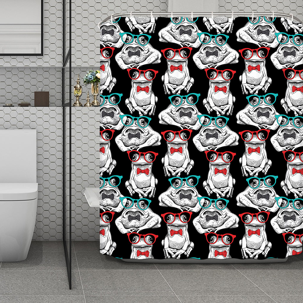 Hipster Frog Pattern Print Polyester Shower Curtain