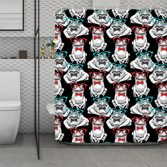 Hipster Frog Pattern Print Polyester Shower Curtain