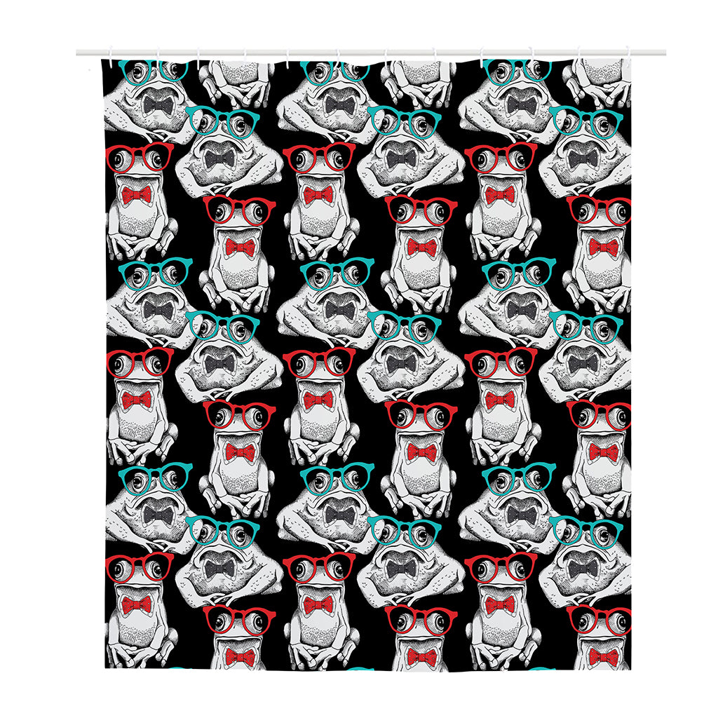 Hipster Frog Pattern Print Polyester Shower Curtain