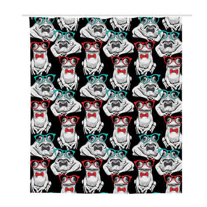 Hipster Frog Pattern Print Polyester Shower Curtain