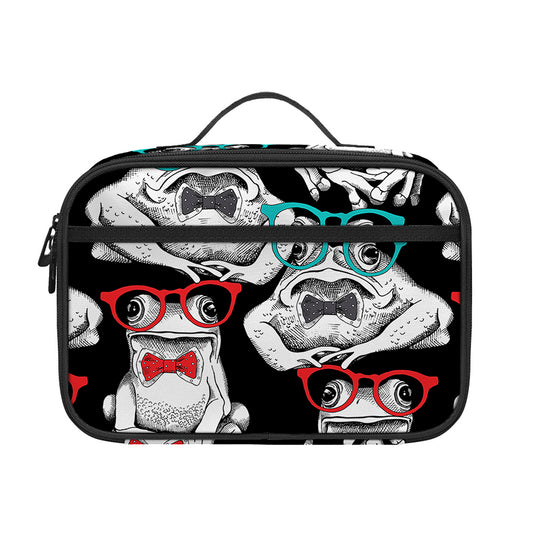 Hipster Frog Pattern Print Portable Lunch Bag