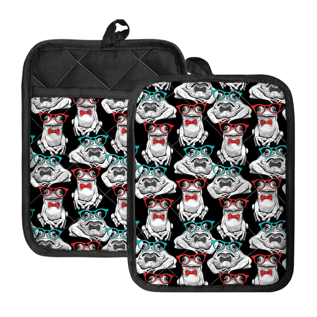 Hipster Frog Pattern Print Pot Holders With Pocket