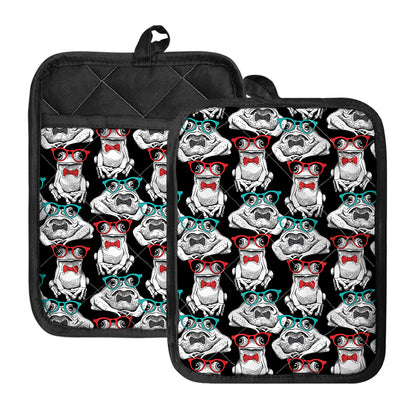 Hipster Frog Pattern Print Pot Holders With Pocket