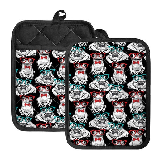 Hipster Frog Pattern Print Pot Holders With Pocket