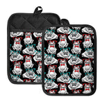 Hipster Frog Pattern Print Pot Holders With Pocket