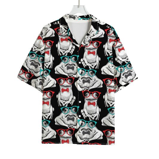 Hipster Frog Pattern Print Rayon Hawaiian Shirt