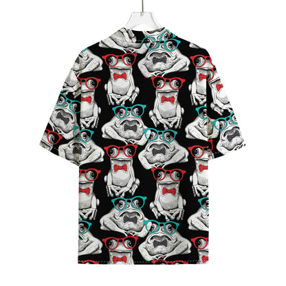 Hipster Frog Pattern Print Rayon Hawaiian Shirt