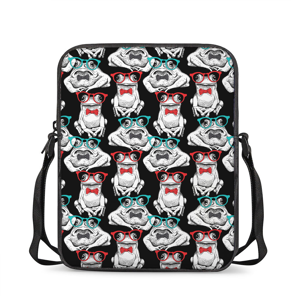 Hipster Frog Pattern Print Rectangular Crossbody Bag