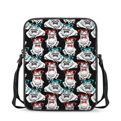 Hipster Frog Pattern Print Rectangular Crossbody Bag
