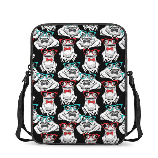Hipster Frog Pattern Print Rectangular Crossbody Bag